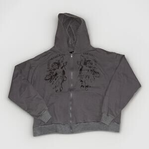Cider Cropped Full Zip Hoodie Gray Small Angels Graphic Streetwear Y2K 24x21